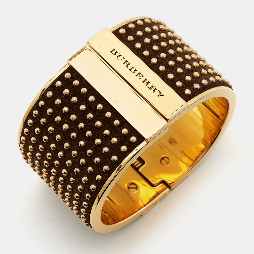 BURBERRY Studded Suede Gold Tone Bracelet - Picture 2 of 6